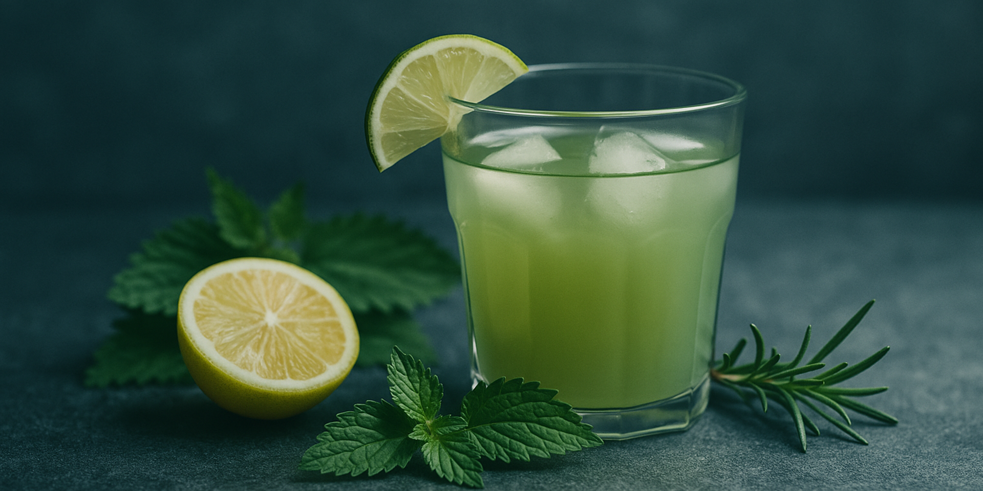 Erfrischendes maigrünes Kräuterwasser mit Limette, Minze, Rosmarin und Zitrone – inspiriert vom Buch „Klar wie Kräuterwasser“ von Christin Brockmann